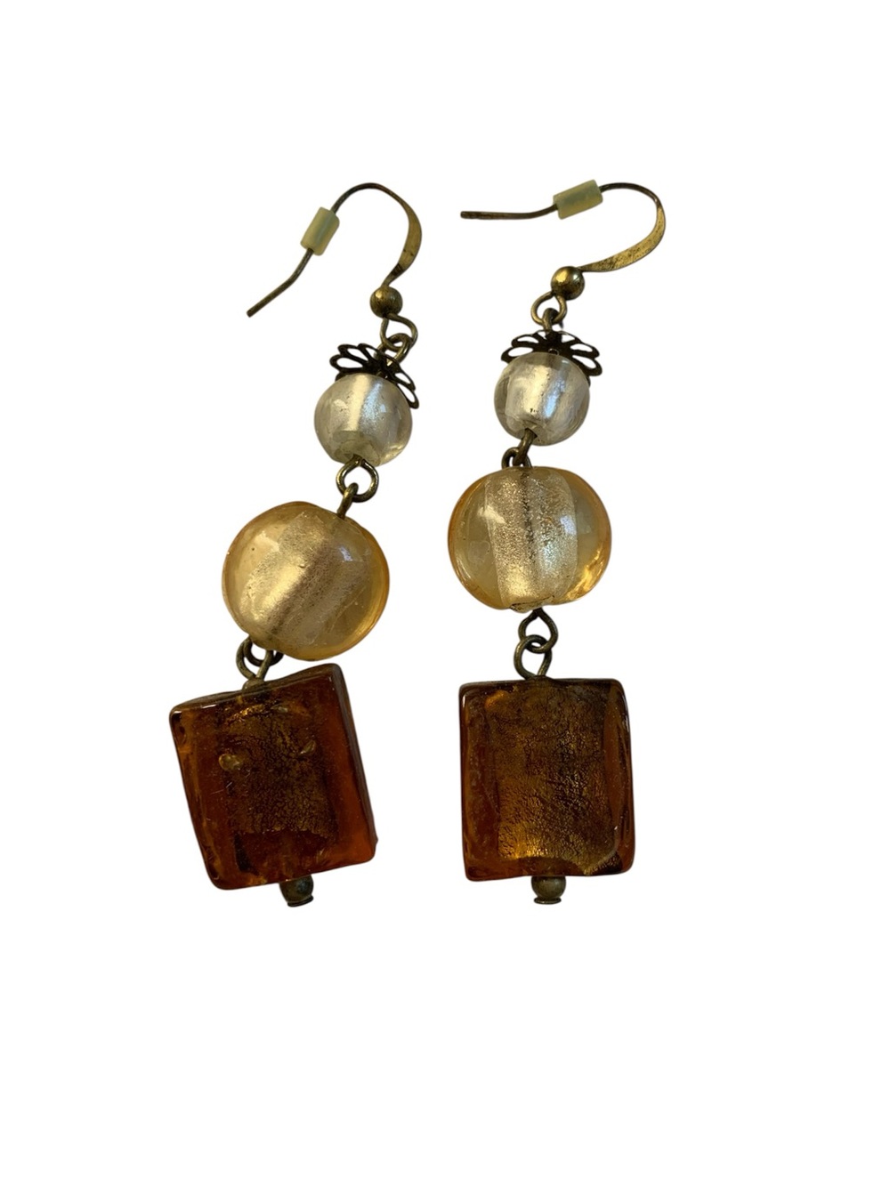 Artisan Amber & Cream Glass Drop Earrings